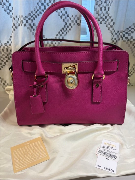 Michael Kors Handbags - Michael Kors Fuchsia Purple Hamilton Saffiano Leather Satchel with Gold Hardware